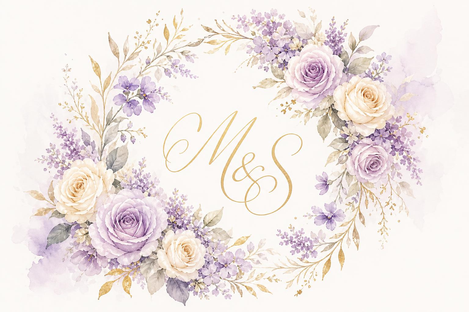 Watercolour lilac and champagne floral wreath